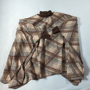 COCO CARMEN Plaid Turtleneck Poncho One Size Brown Tan‎ Brown
